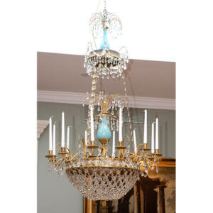 Baltic Empire Turquoise Glass Crystal Gilt Bronze Chandelier