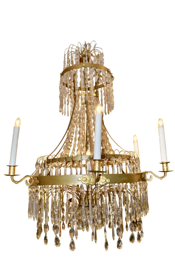 Baltic Neo-Classical Style Crystal and Brass Chandelier