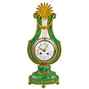Louis XVI Style Malachite Lyre Clock