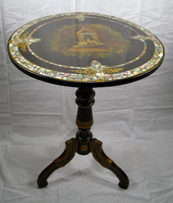 Victorian Ebonized Mother of Pearl Inlaid Table | Three Centuries Shop - Antiques