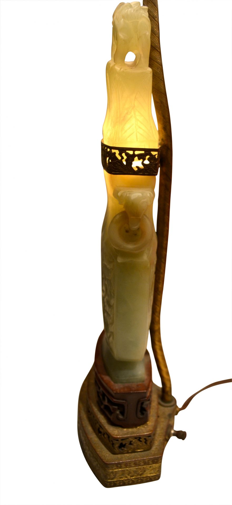 Pair of Chinese Jadeite Stone Lamps Three Centuries Shop Antiques