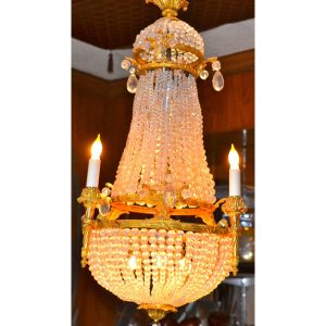 Empire Style Crystal and Gilt Bronze Chandelier