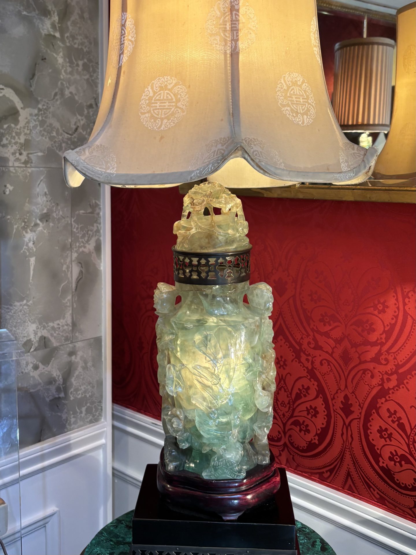 Early 20th Century Chinese Carved Green (Jadeite) Quartz Lamp - Image 4