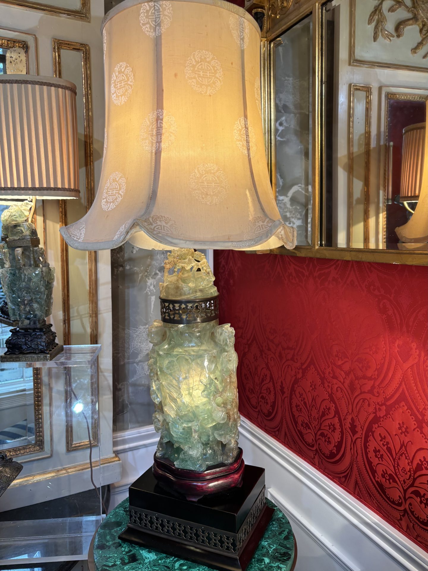 Early 20th Century Chinese Carved Green (Jadeite) Quartz Lamp - Image 2