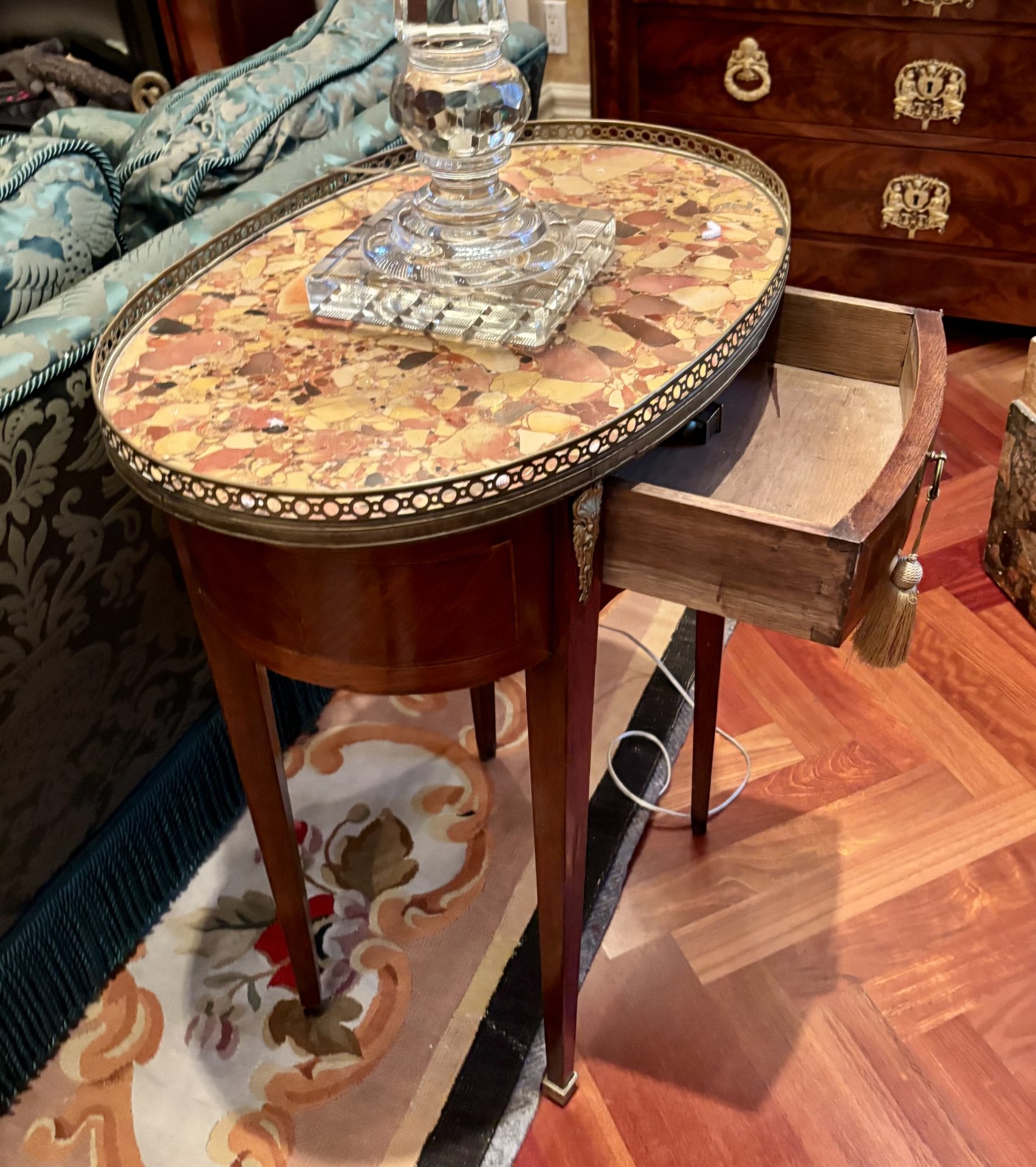 French Louis XVI Style Occasional Table with Breche Marble Top - Image 9