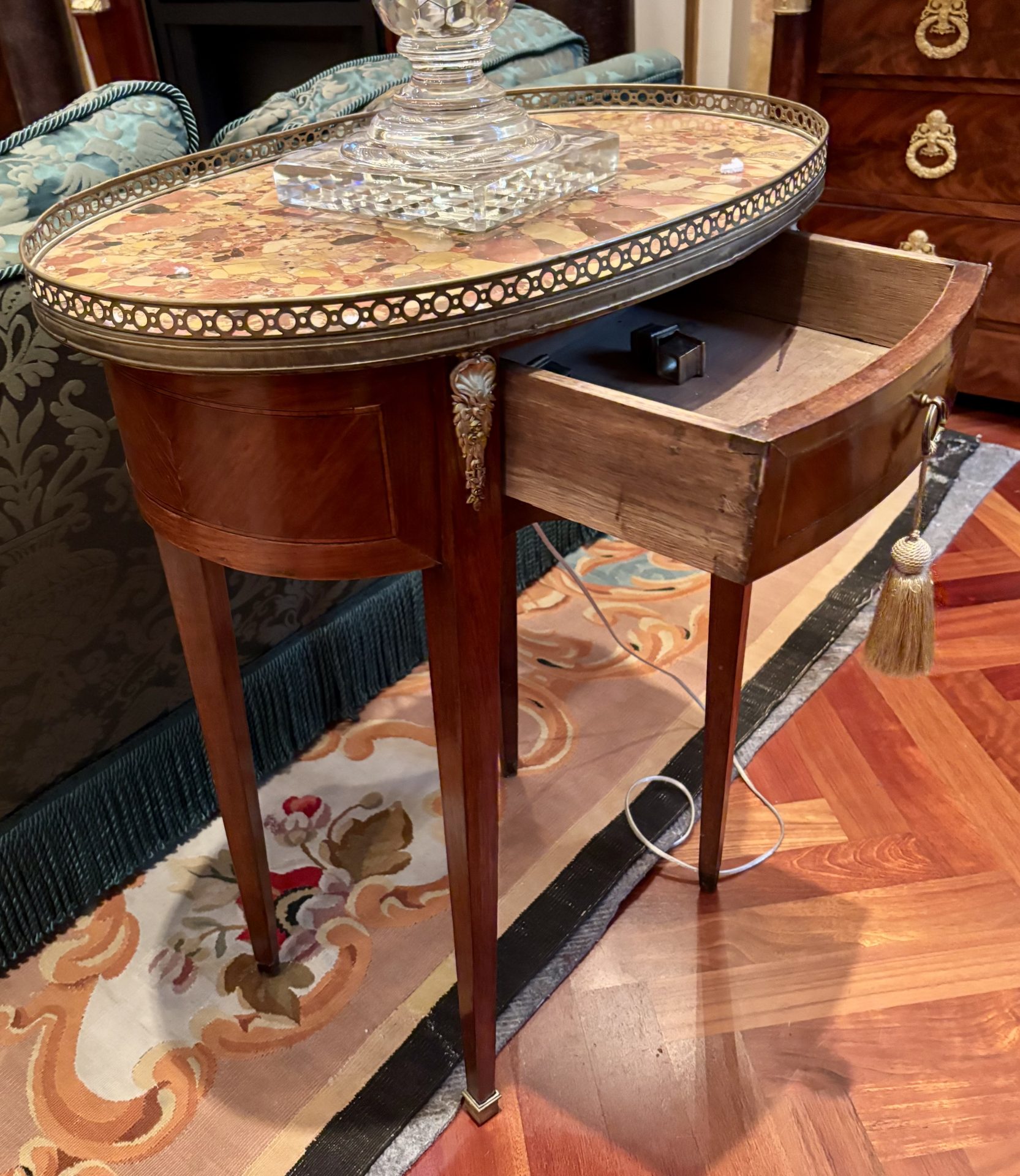 French Louis XVI Style Occasional Table with Breche Marble Top - Image 10