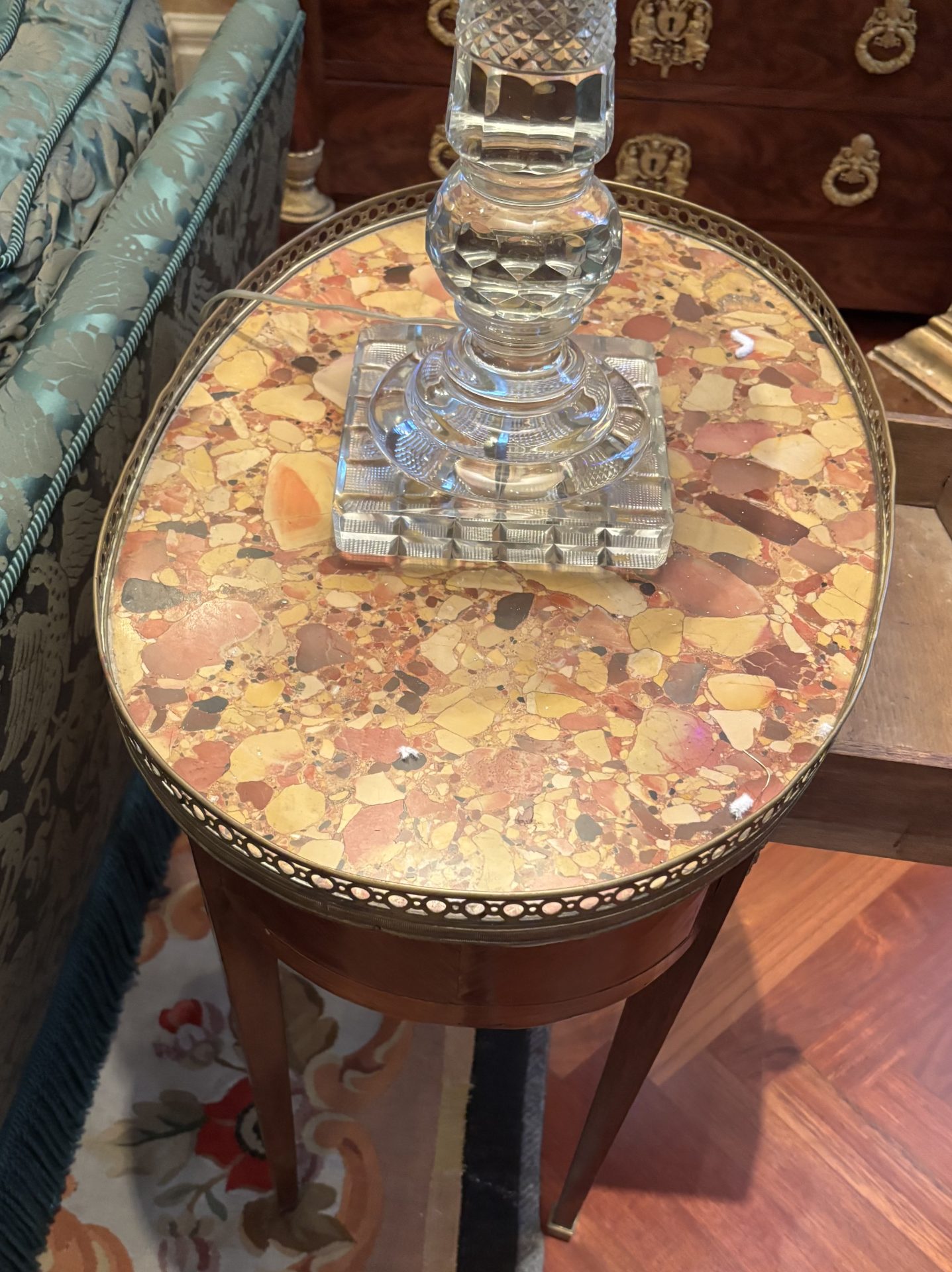 French Louis XVI Style Occasional Table with Breche Marble Top - Image 11