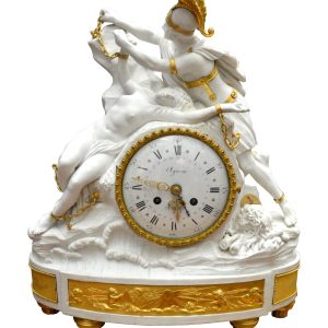 Bisquit Porcelain and Gilt Bronze Figural Clock of Perseus Freeing Andromeda