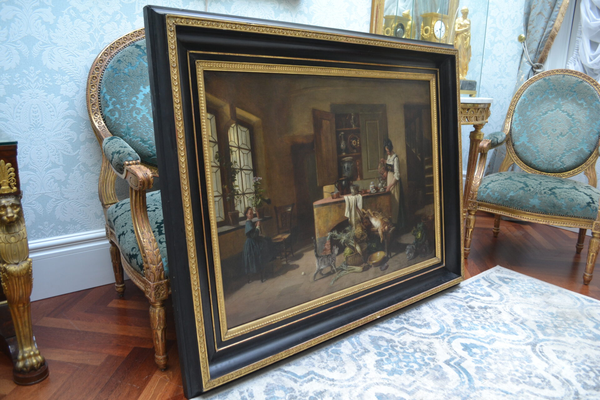 A Genre style oil painting of an interior scene by Paul Emile Faivre dated 1864 - Image 9