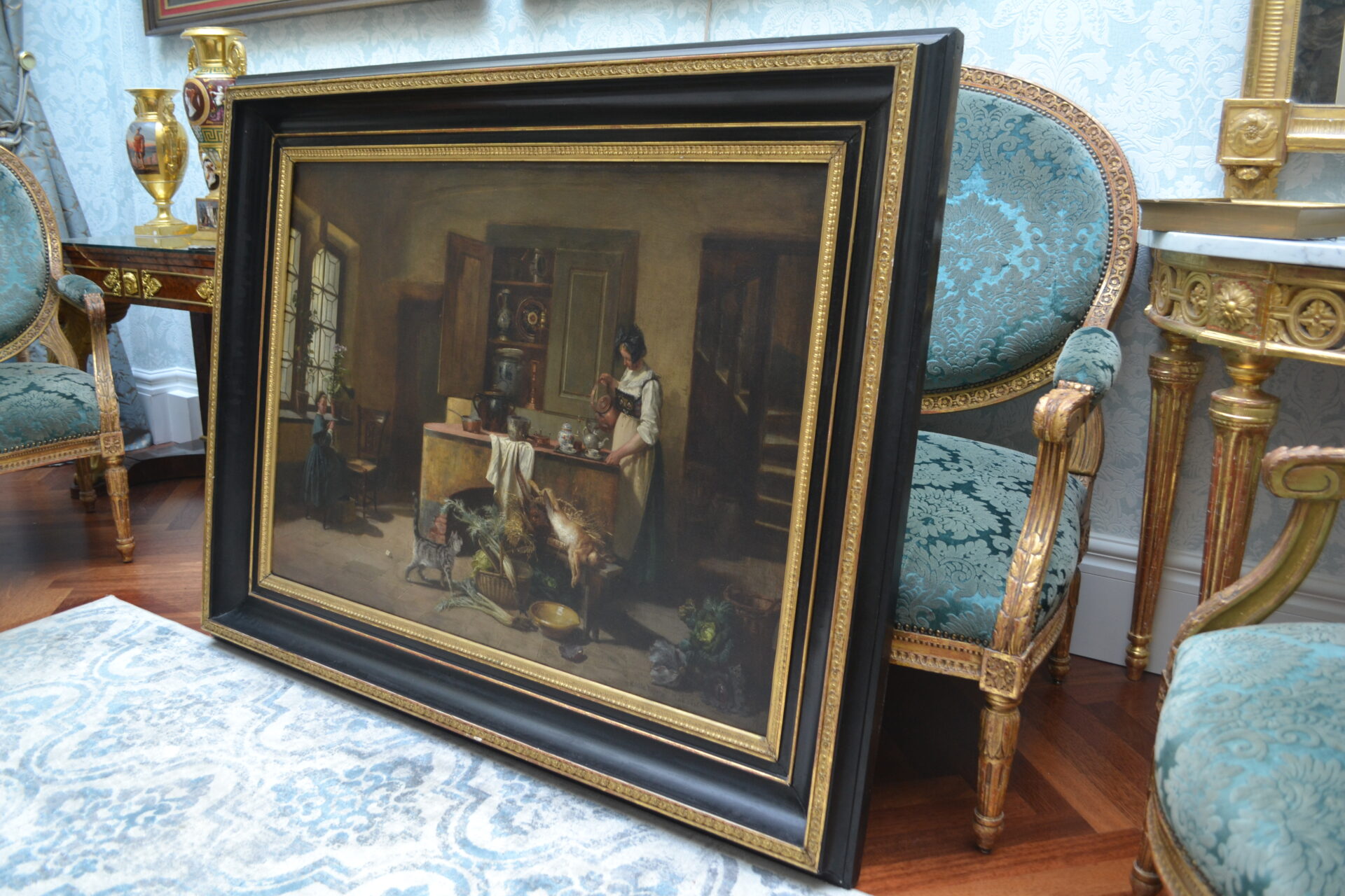 A Genre style oil painting of an interior scene by Paul Emile Faivre dated 1864 - Image 7
