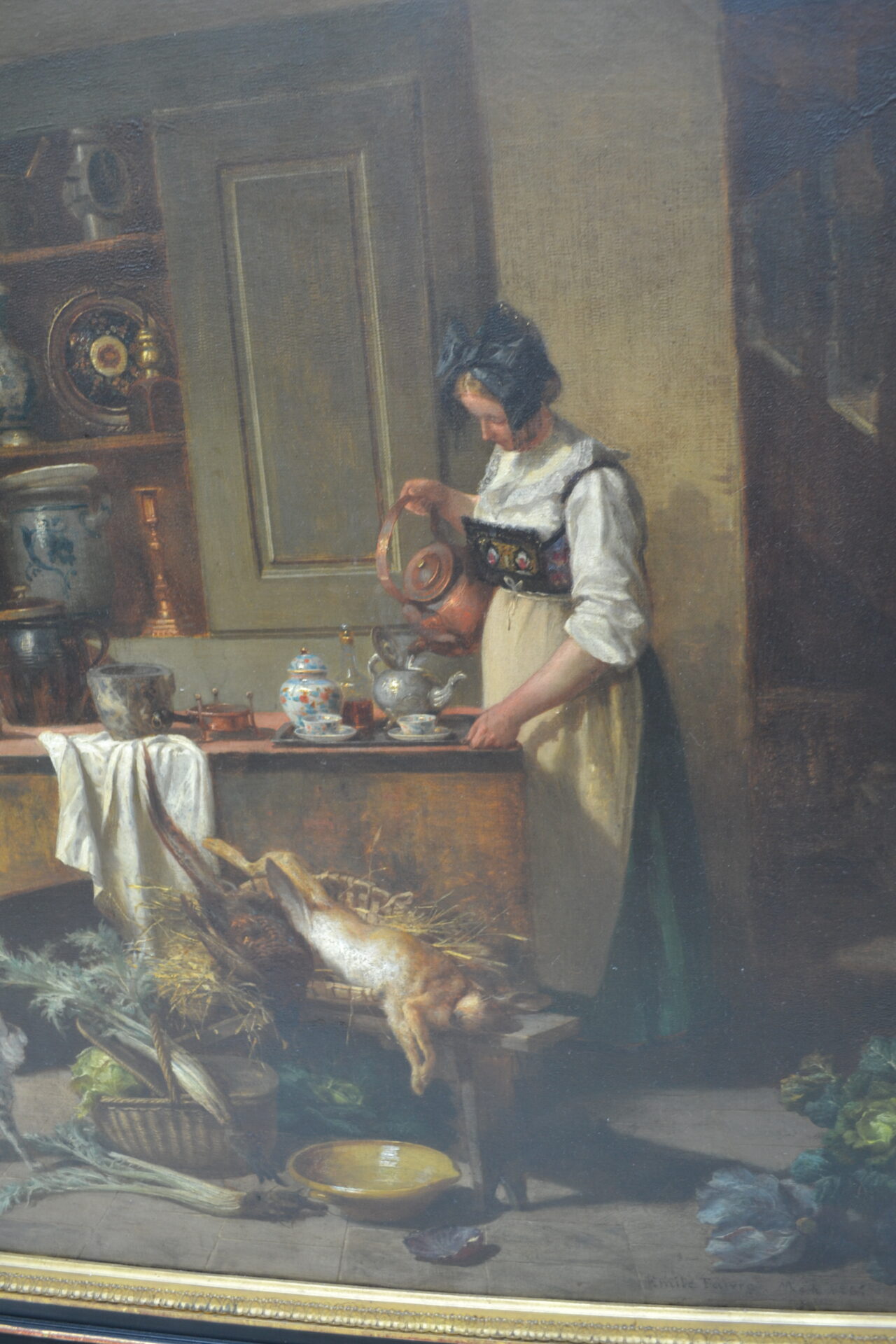 A Genre style oil painting of an interior scene by Paul Emile Faivre dated 1864 - Image 17