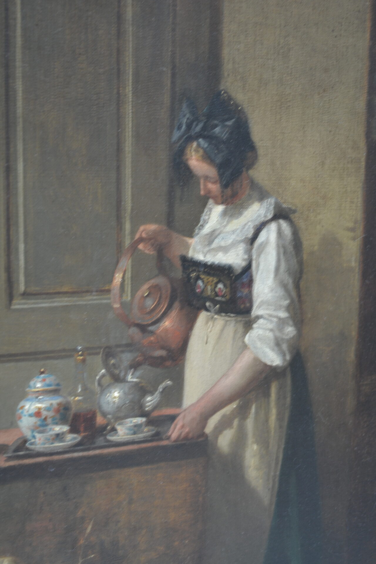 A Genre style oil painting of an interior scene by Paul Emile Faivre dated 1864 - Image 10