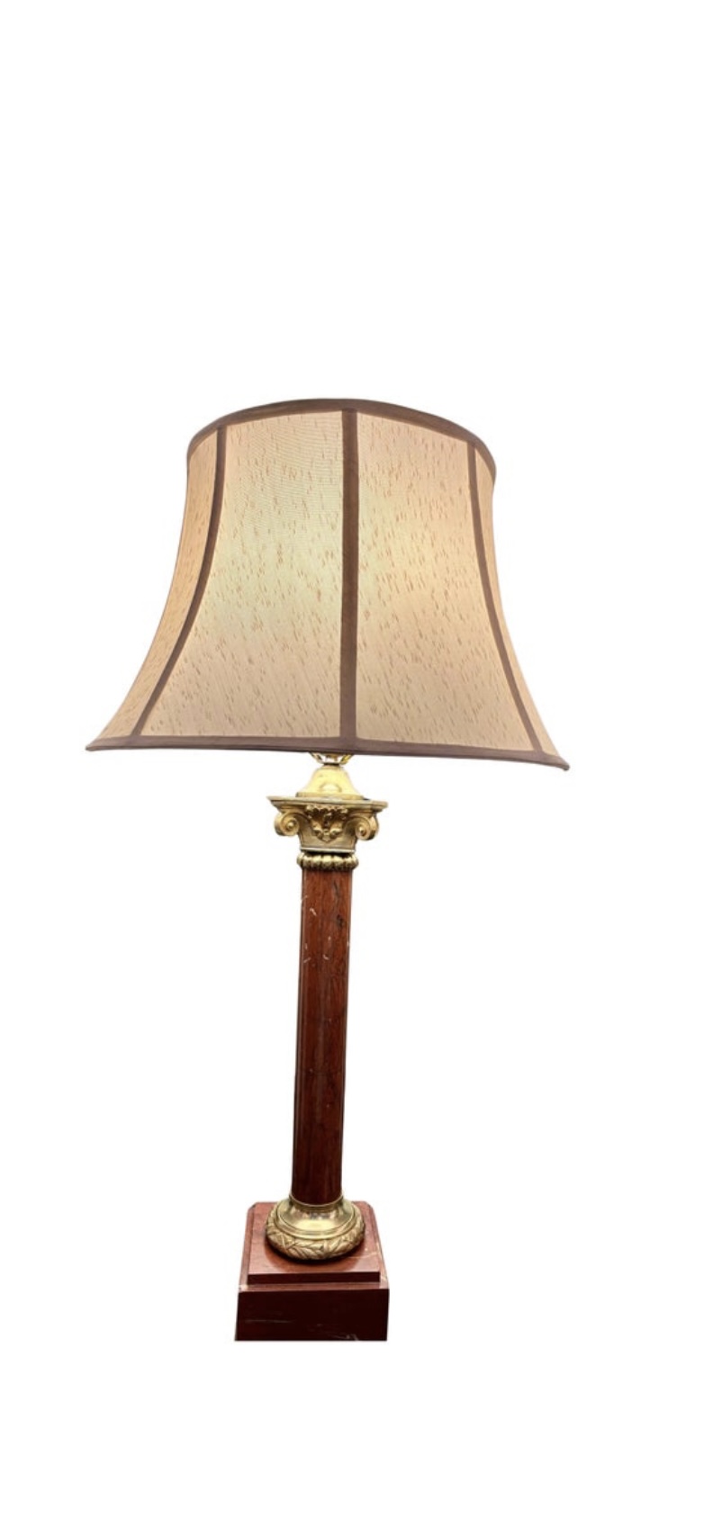 Griotte Marble and Bronze Neo Classical Column Lamp