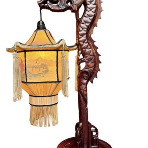 Mid-Century Mahogany Chinese Dragon Lantern Lamp