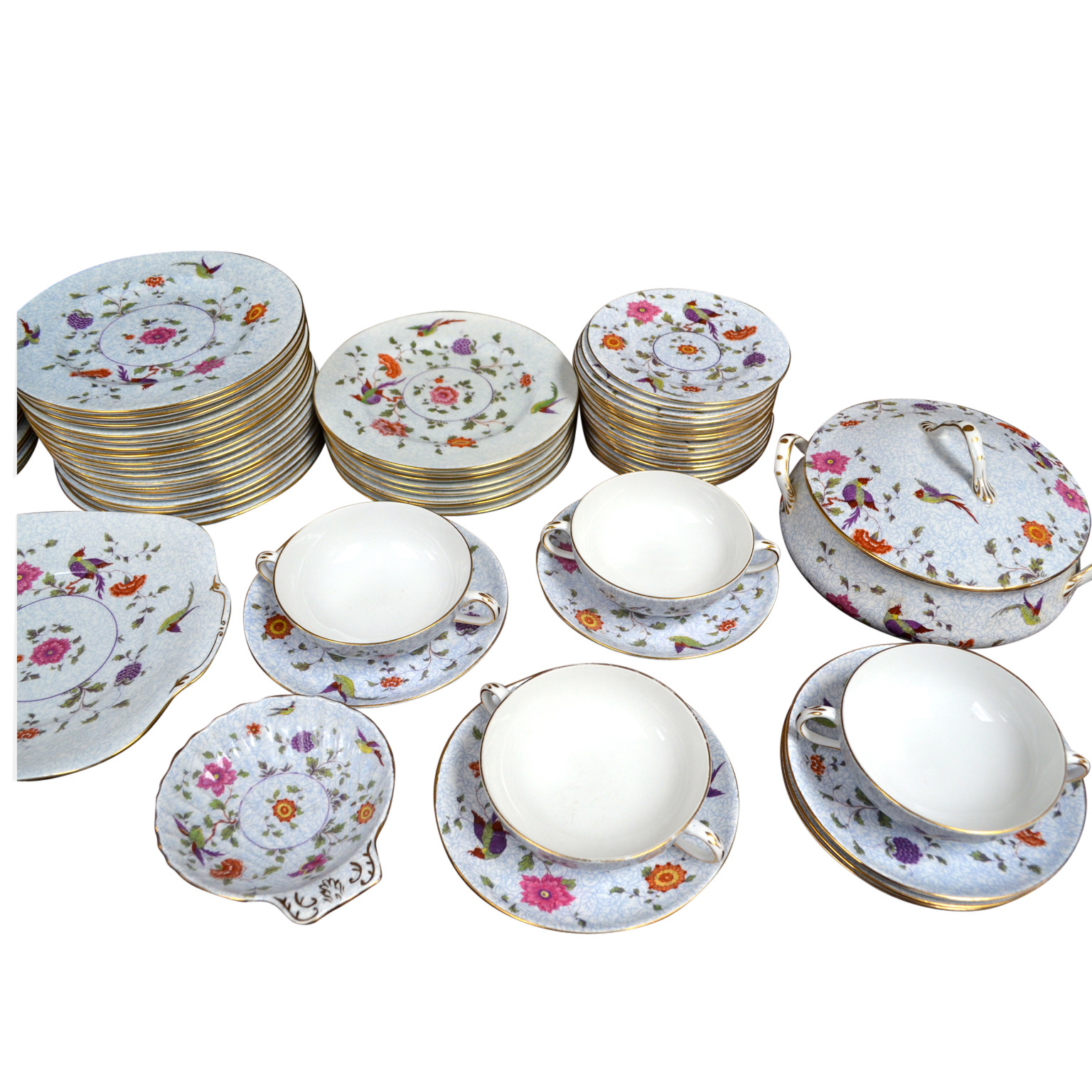 A 130 Piece Set of Crown Staffordshire China "Birds of Paradise" Pattern 1950"s - Image 3