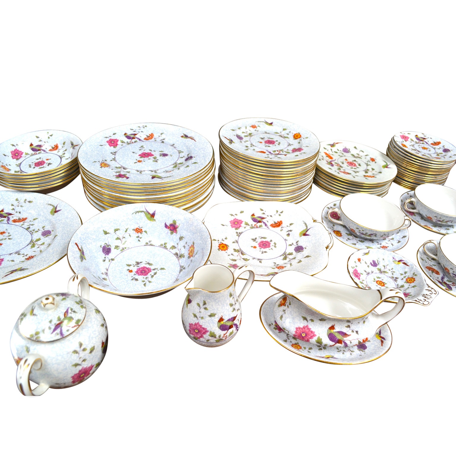 A 130 Piece Set of Crown Staffordshire China "Birds of Paradise" Pattern 1950"s - Image 4