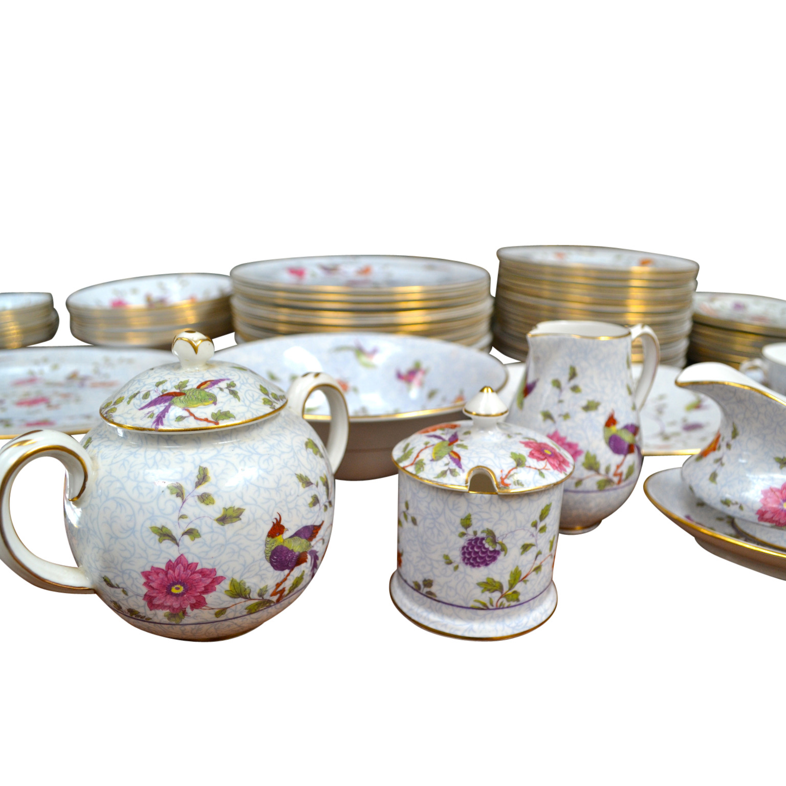 A 130 Piece Set of Crown Staffordshire China "Birds of Paradise" Pattern 1950"s - Image 6