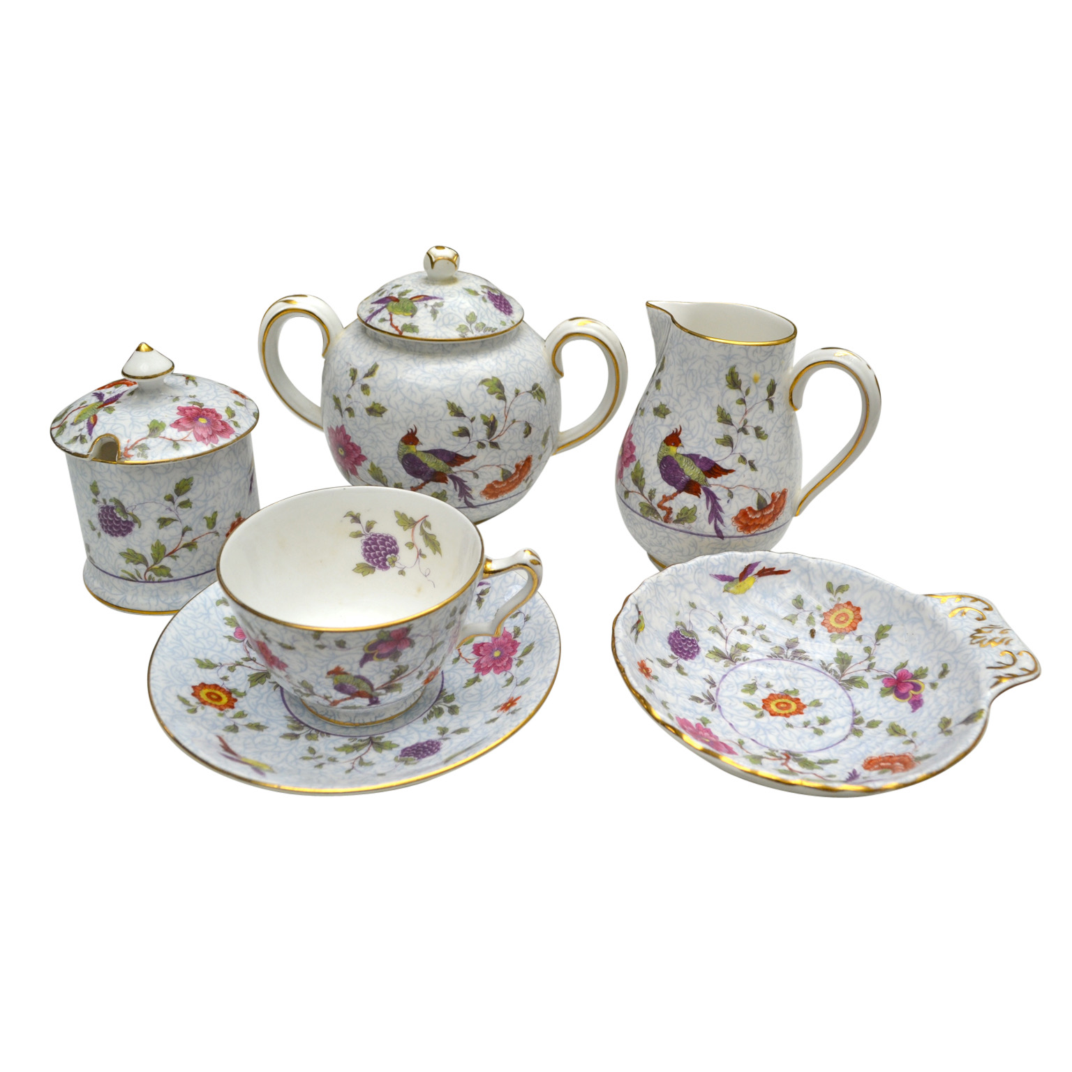 A 130 Piece Set of Crown Staffordshire China "Birds of Paradise" Pattern 1950"s - Image 5