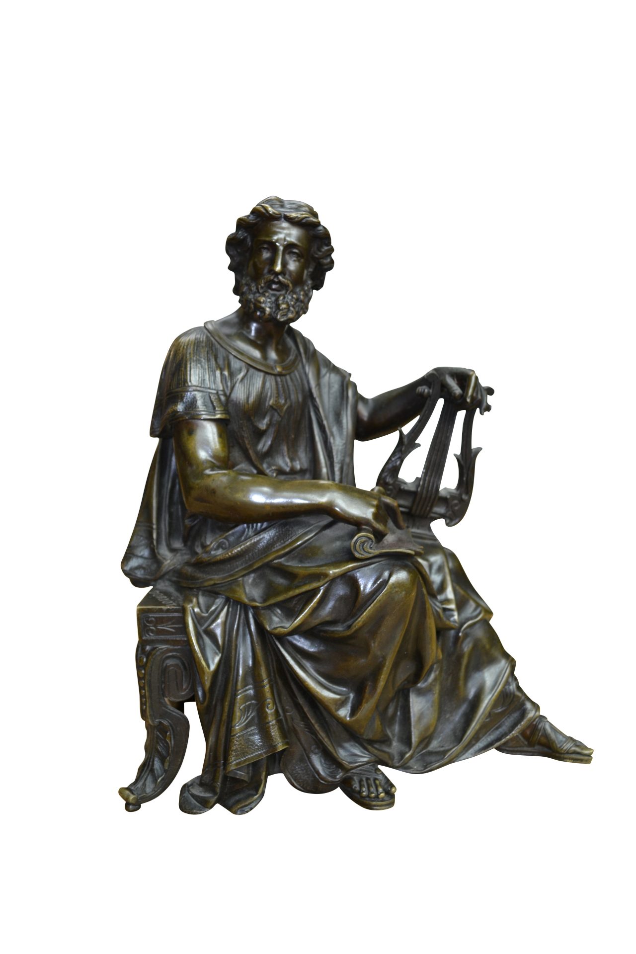 A Patinated Bronze Statue of a Seated Classical Scholar Signed Doriot