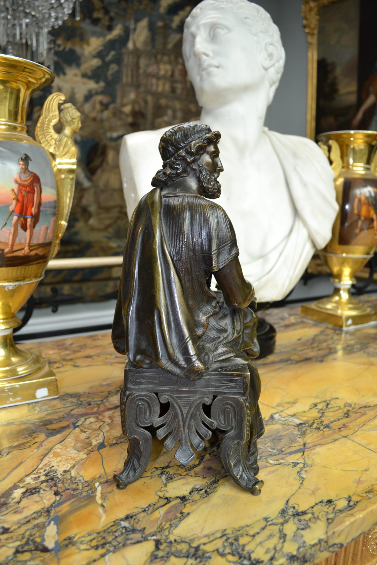 A Patinated Bronze Statue of a Seated Classical Scholar Signed Doriot - Image 12