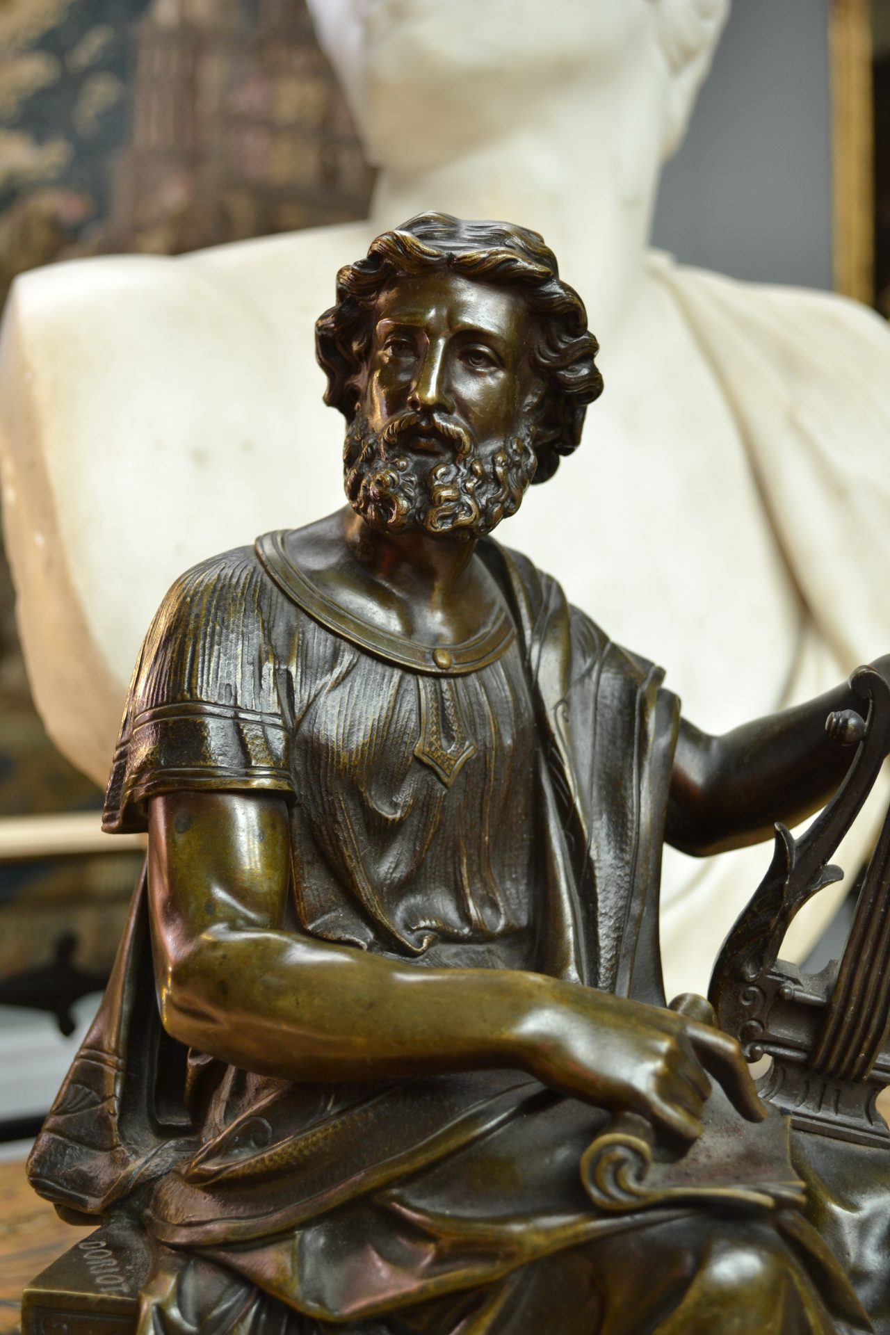 A Patinated Bronze Statue of a Seated Classical Scholar Signed Doriot - Image 7