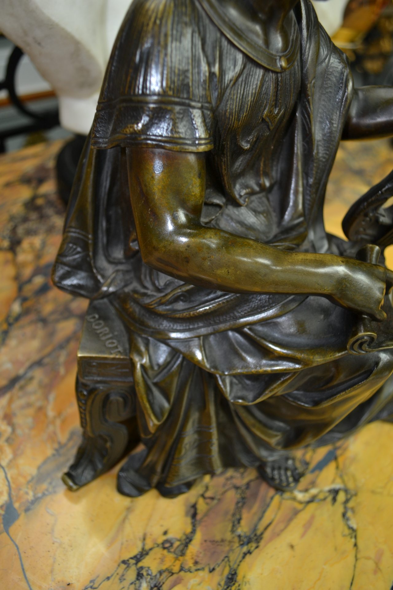 A Patinated Bronze Statue of a Seated Classical Scholar Signed Doriot - Image 6