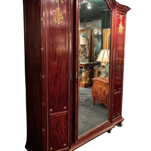 Large Belle Epoque F. Linke Style Mahogany, Mirror and Gilt Bronze Armoire