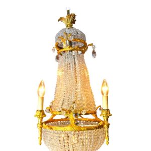 Small Empire Style Crystal and Gilt Bronze Basket Chandelier