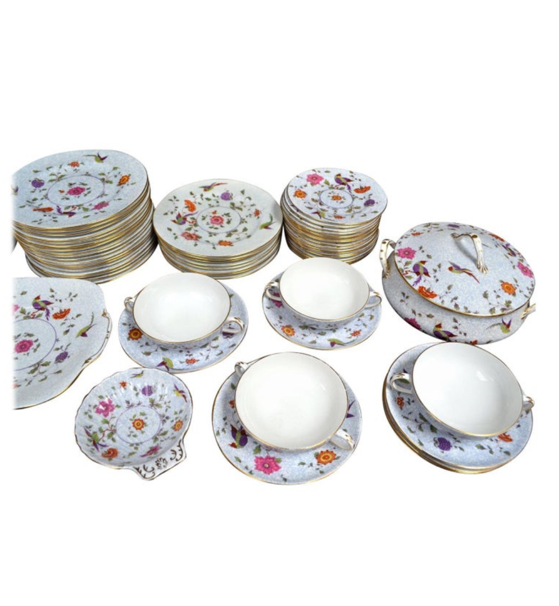 A 130 Piece Set of Crown Staffordshire China "Birds of Paradise" Pattern 1950"s