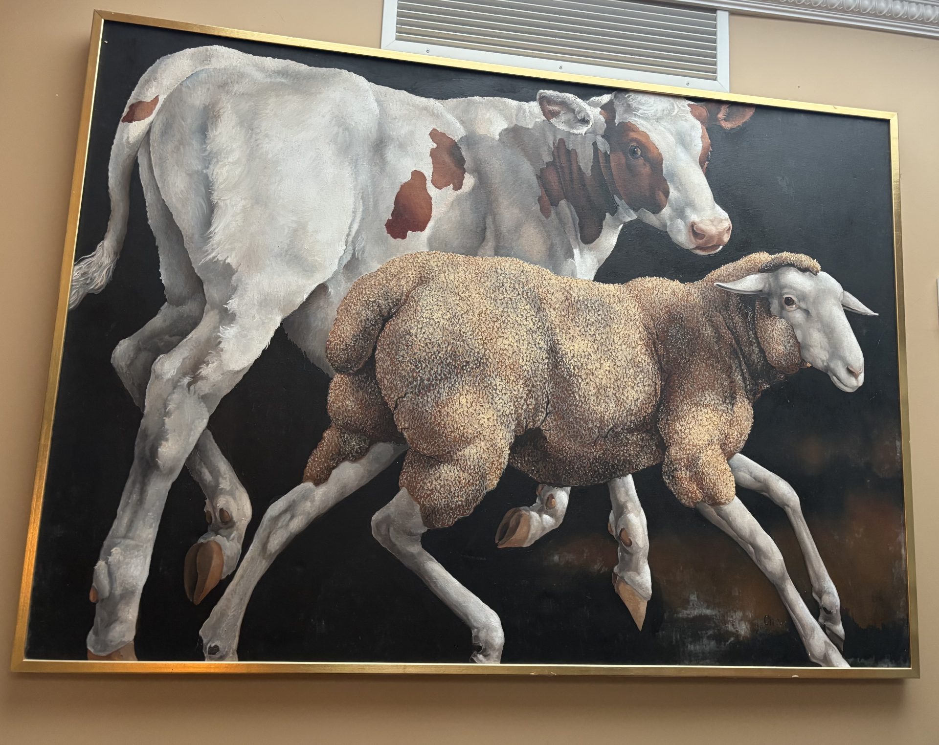 Lindee Climo 1987 lLarge Oil on canvas Titled "A Calf and a Yearling" - Image 11
