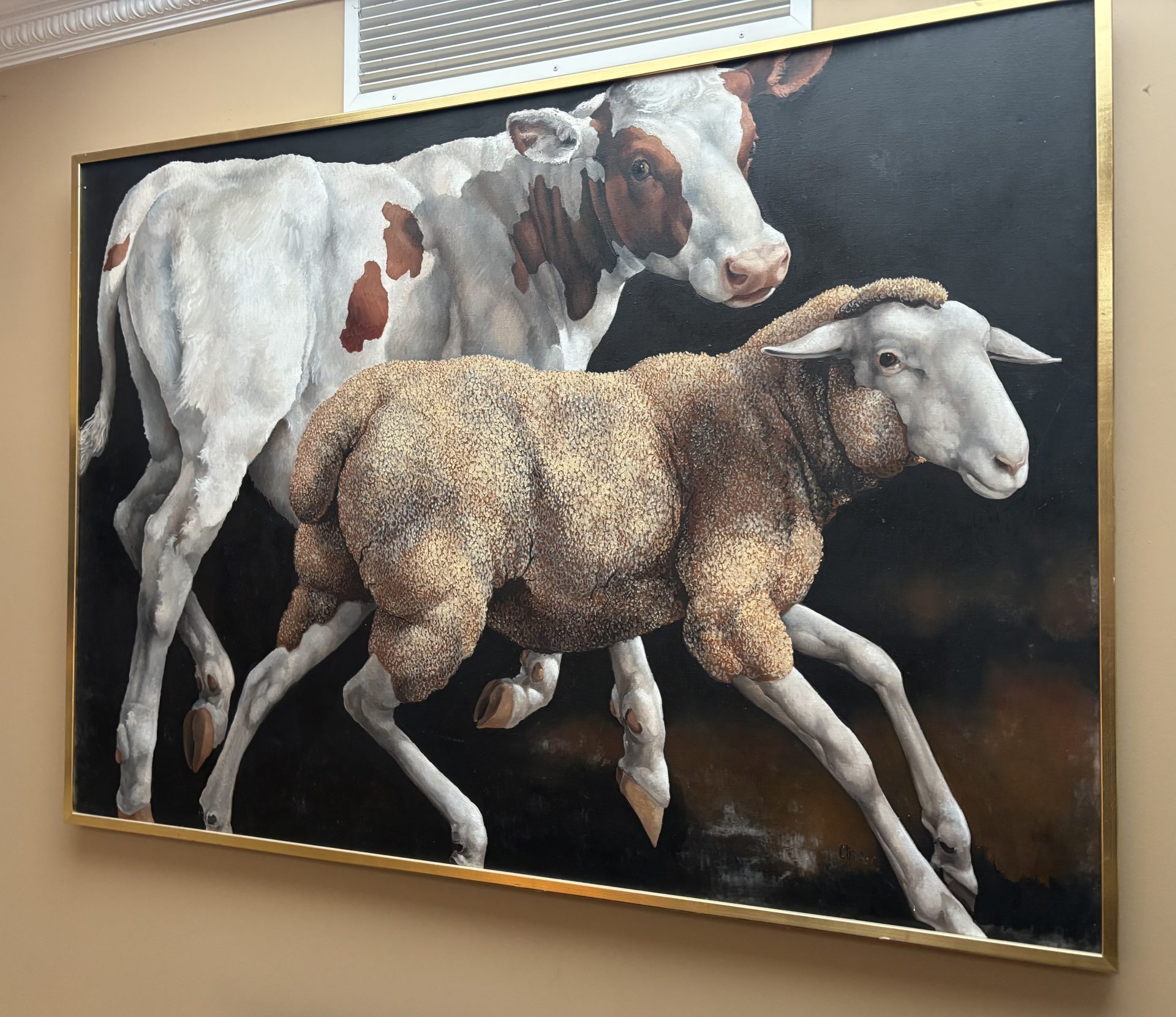 Lindee Climo 1987 lLarge Oil on canvas Titled "A Calf and a Yearling" - Image 15