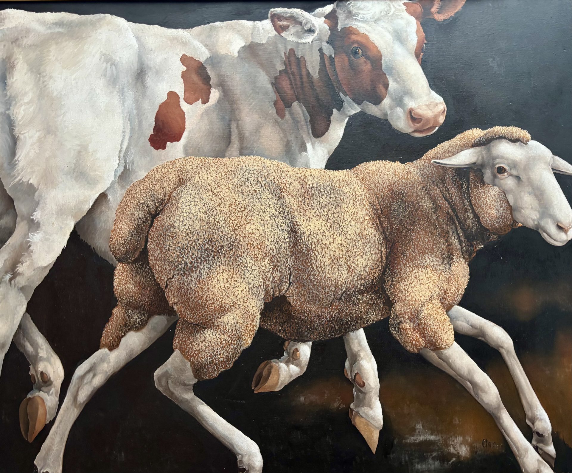Lindee Climo 1987 lLarge Oil on canvas Titled "A Calf and a Yearling" - Image 13