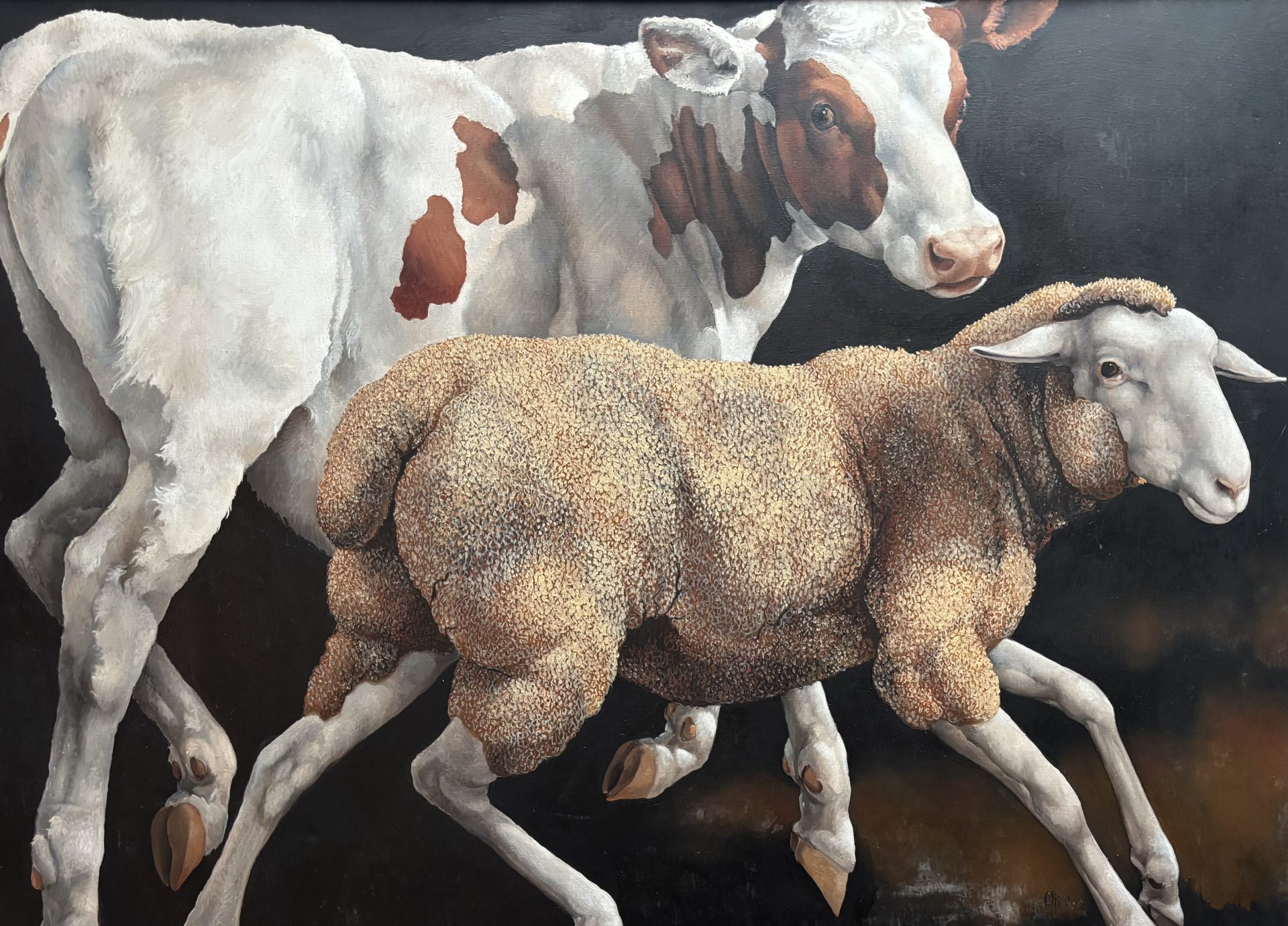 Lindee Climo 1987 lLarge Oil on canvas Titled "A Calf and a Yearling" - Image 8