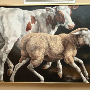 Lindee Climo 1987 lLarge Oil on canvas Titled "A Calf and a Yearling"