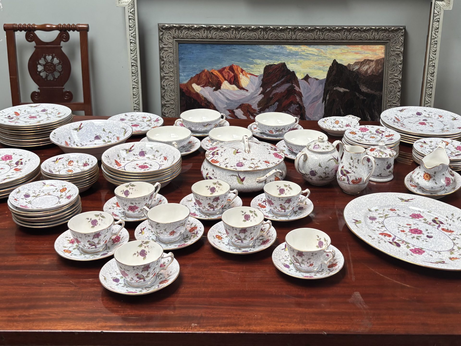 A 130 Piece Set of Crown Staffordshire China "Birds of Paradise" Pattern 1950"s - Image 12