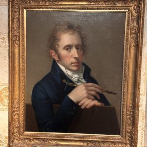 French 19 Century Portrait of a Scholar, Poet or a Writer Holding a Pen