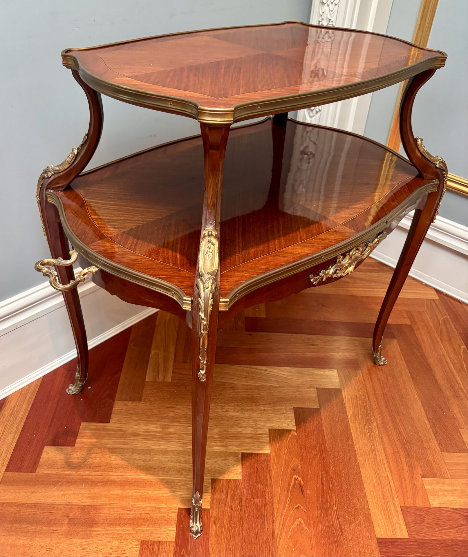 French Louis XV Style Gilt Bronze Inlaid Two Tiered Dessert Table or Etagere - Image 12