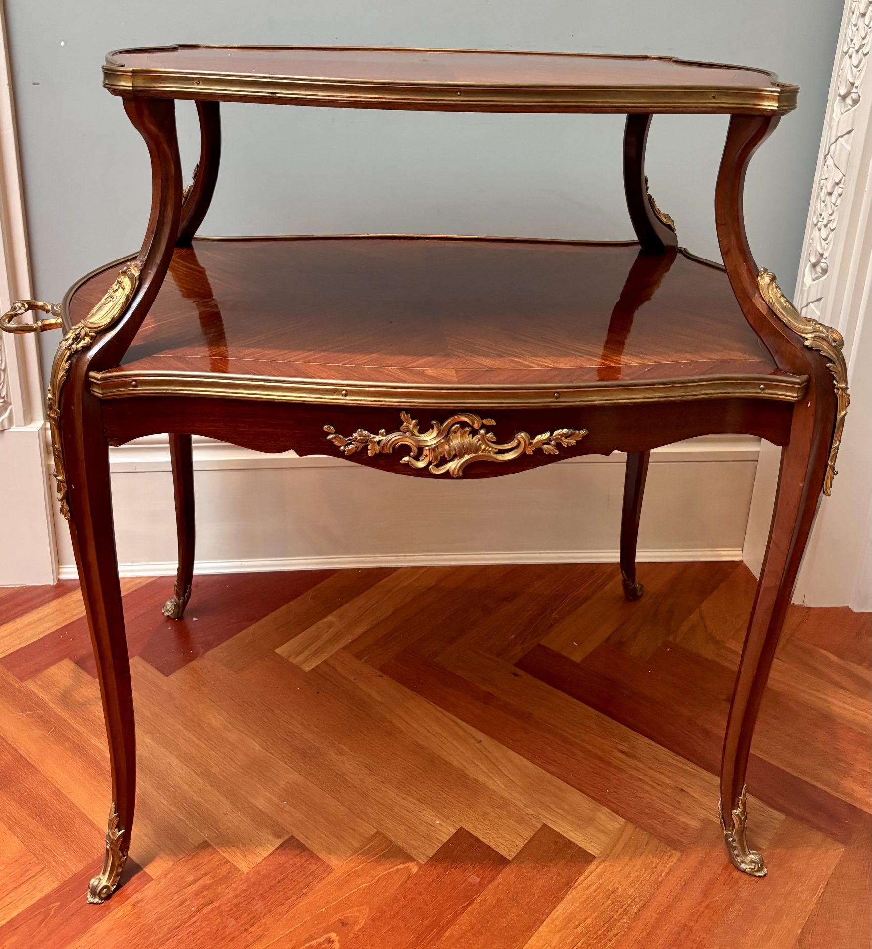 French Louis XV Style Gilt Bronze Inlaid Two Tiered Dessert Table or Etagere - Image 11