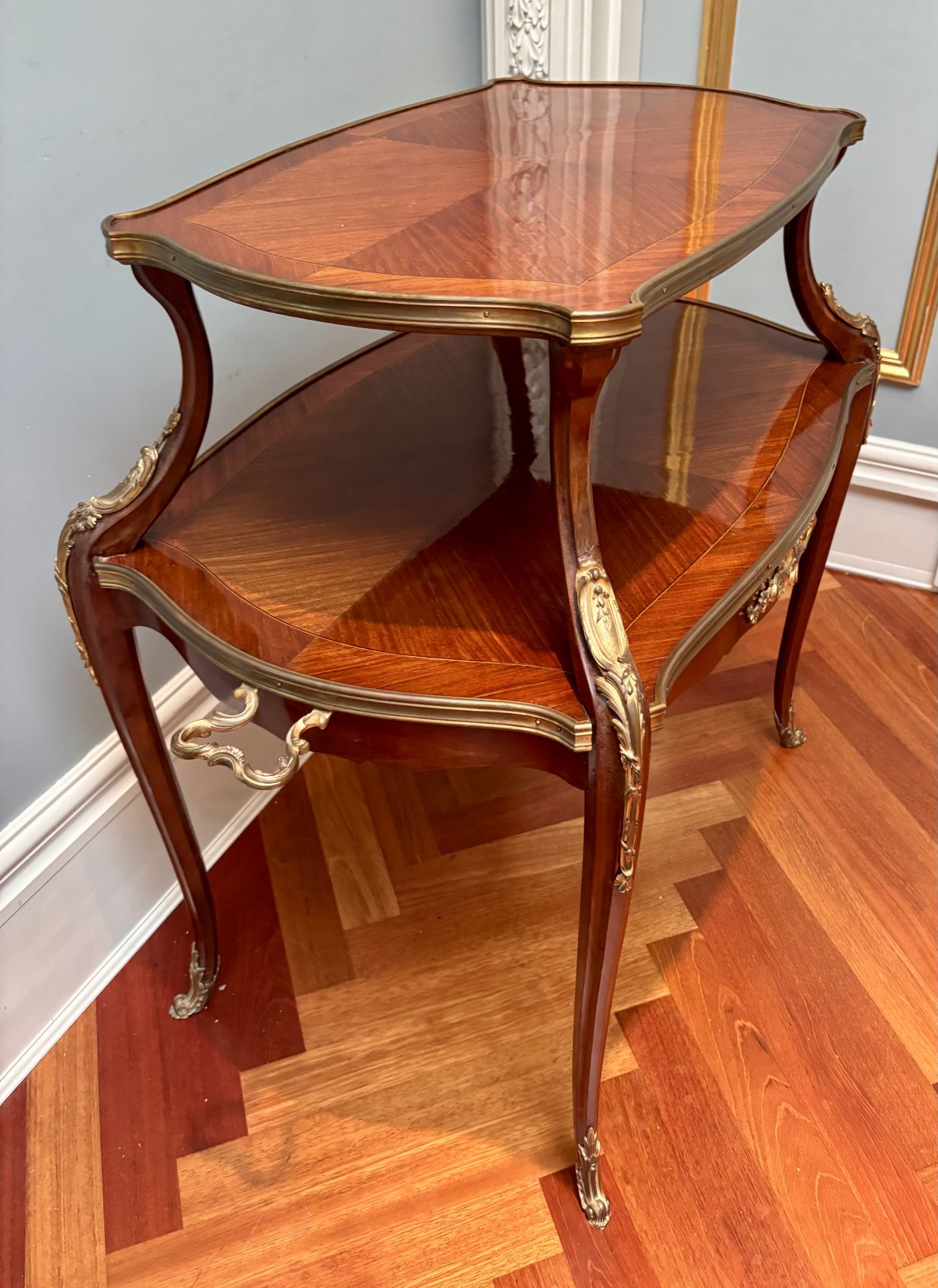 French Louis XV Style Gilt Bronze Inlaid Two Tiered Dessert Table or Etagere - Image 10