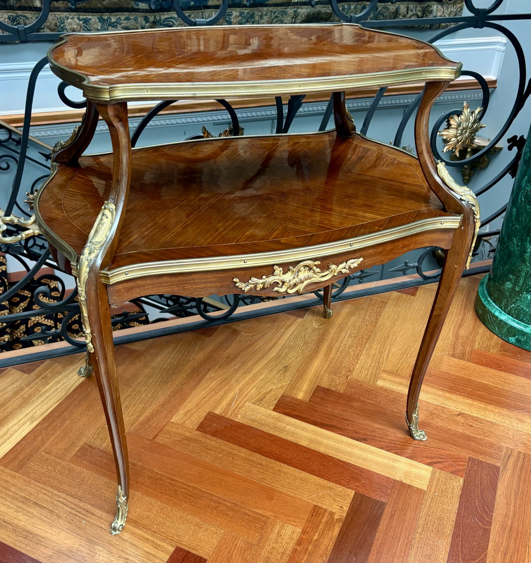 French Louis XV Style Gilt Bronze Inlaid Two Tiered Dessert Table or Etagere - Image 9