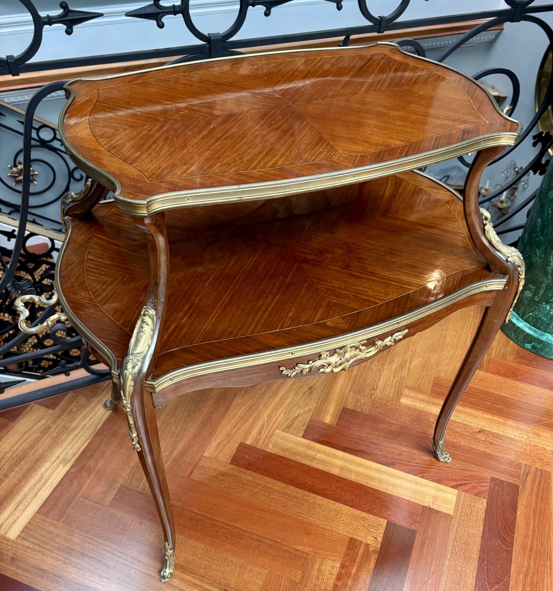 French Louis XV Style Gilt Bronze Inlaid Two Tiered Dessert Table or Etagere - Image 6