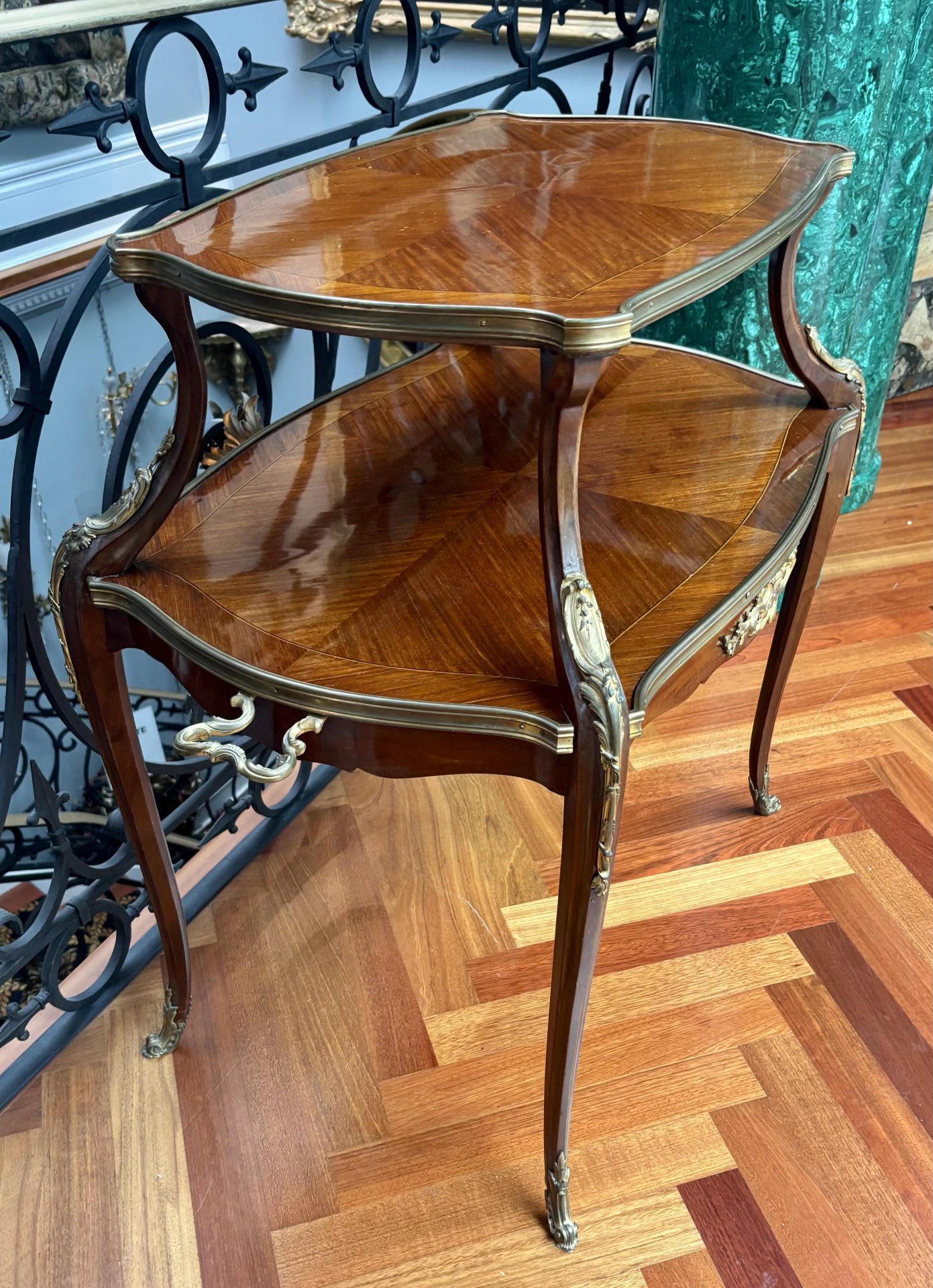 French Louis XV Style Gilt Bronze Inlaid Two Tiered Dessert Table or Etagere - Image 7