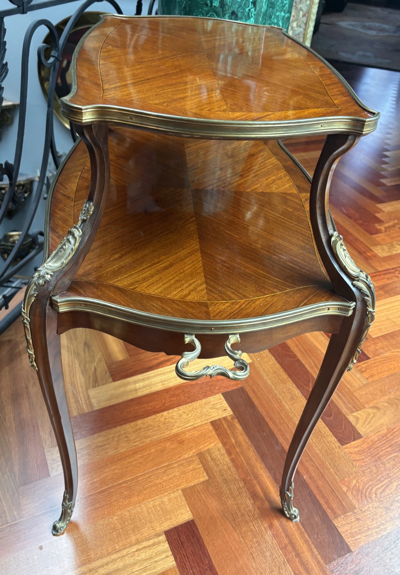 French Louis XV Style Gilt Bronze Inlaid Two Tiered Dessert Table or Etagere - Image 8
