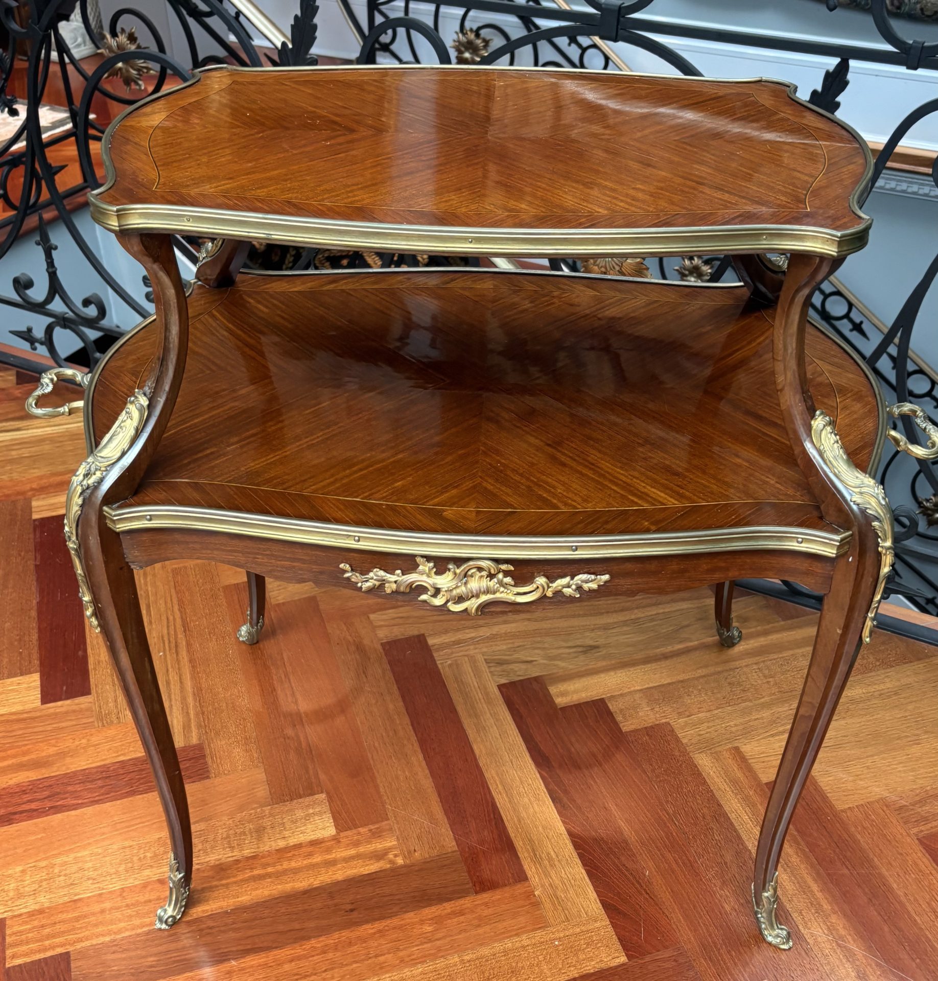 French Louis XV Style Gilt Bronze Inlaid Two Tiered Dessert Table or Etagere - Image 4