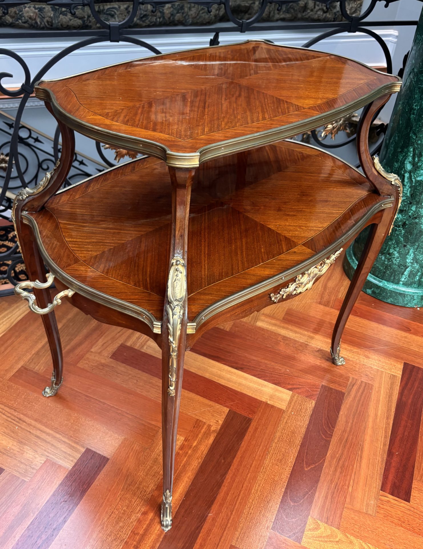 French Louis XV Style Gilt Bronze Inlaid Two Tiered Dessert Table or Etagere