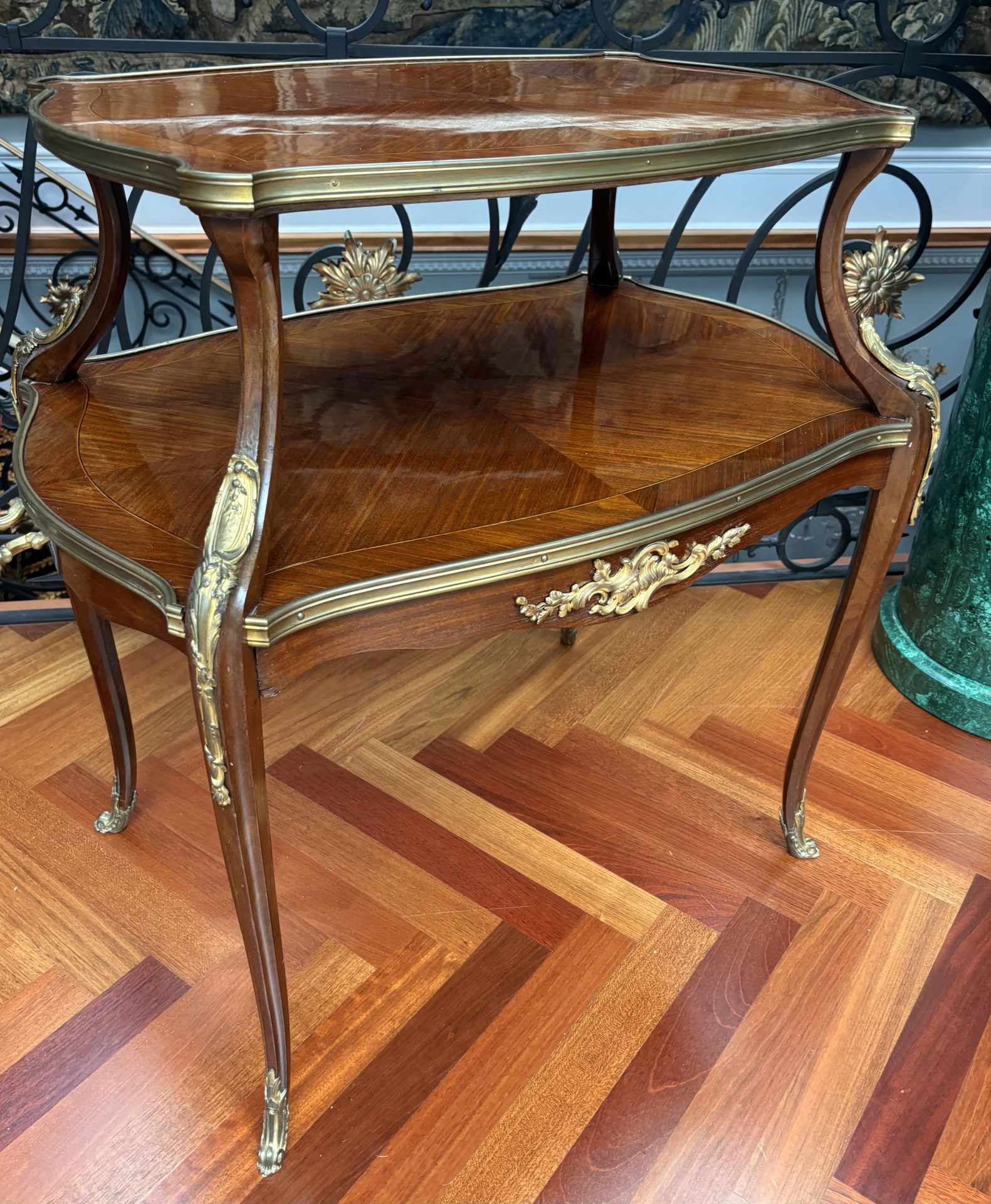 French Louis XV Style Gilt Bronze Inlaid Two Tiered Dessert Table or Etagere - Image 2