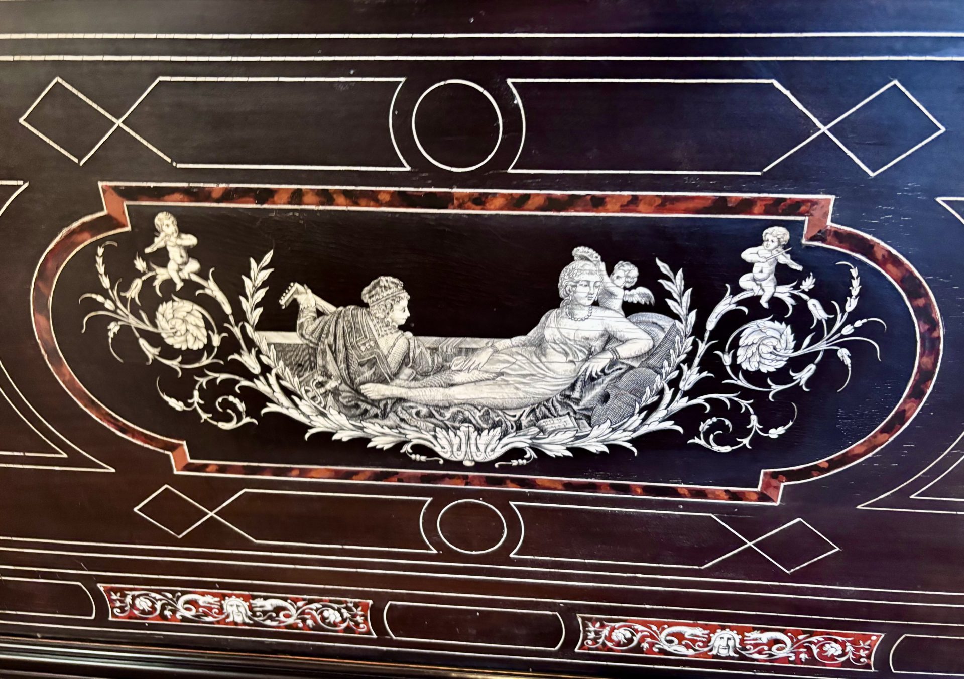 A 19 Century Renaissance Revival Ebony Veneered and Inlaid Bed After G.B.Gatti - Image 25