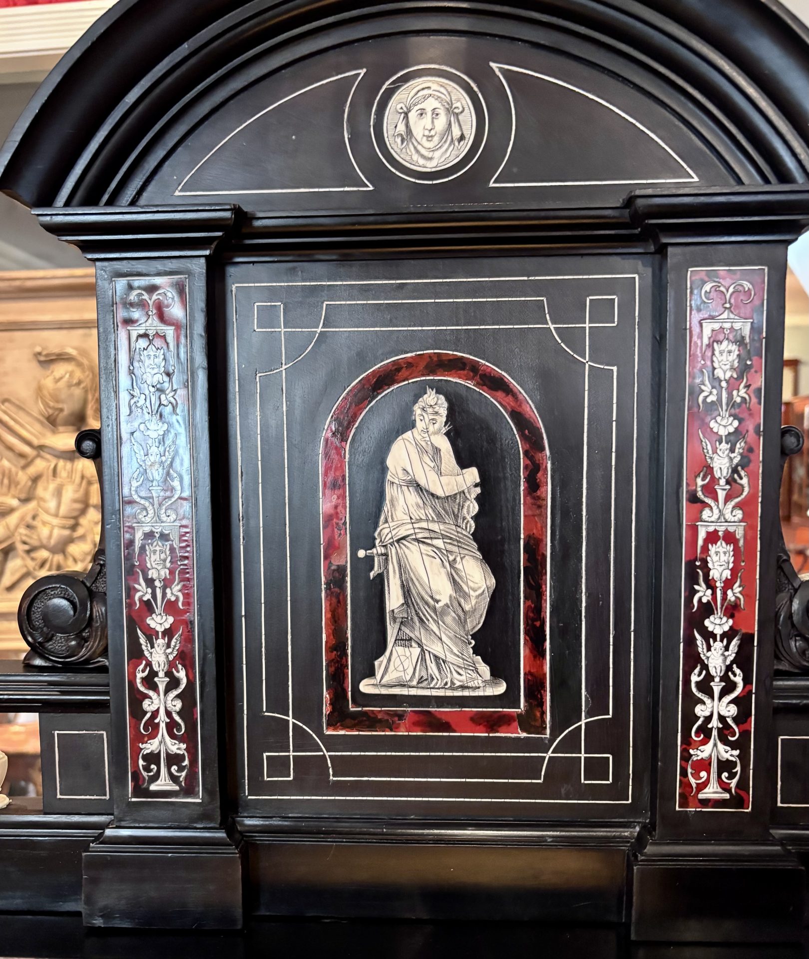 A 19 Century Renaissance Revival Ebony Veneered and Inlaid Bed After G.B.Gatti - Image 24