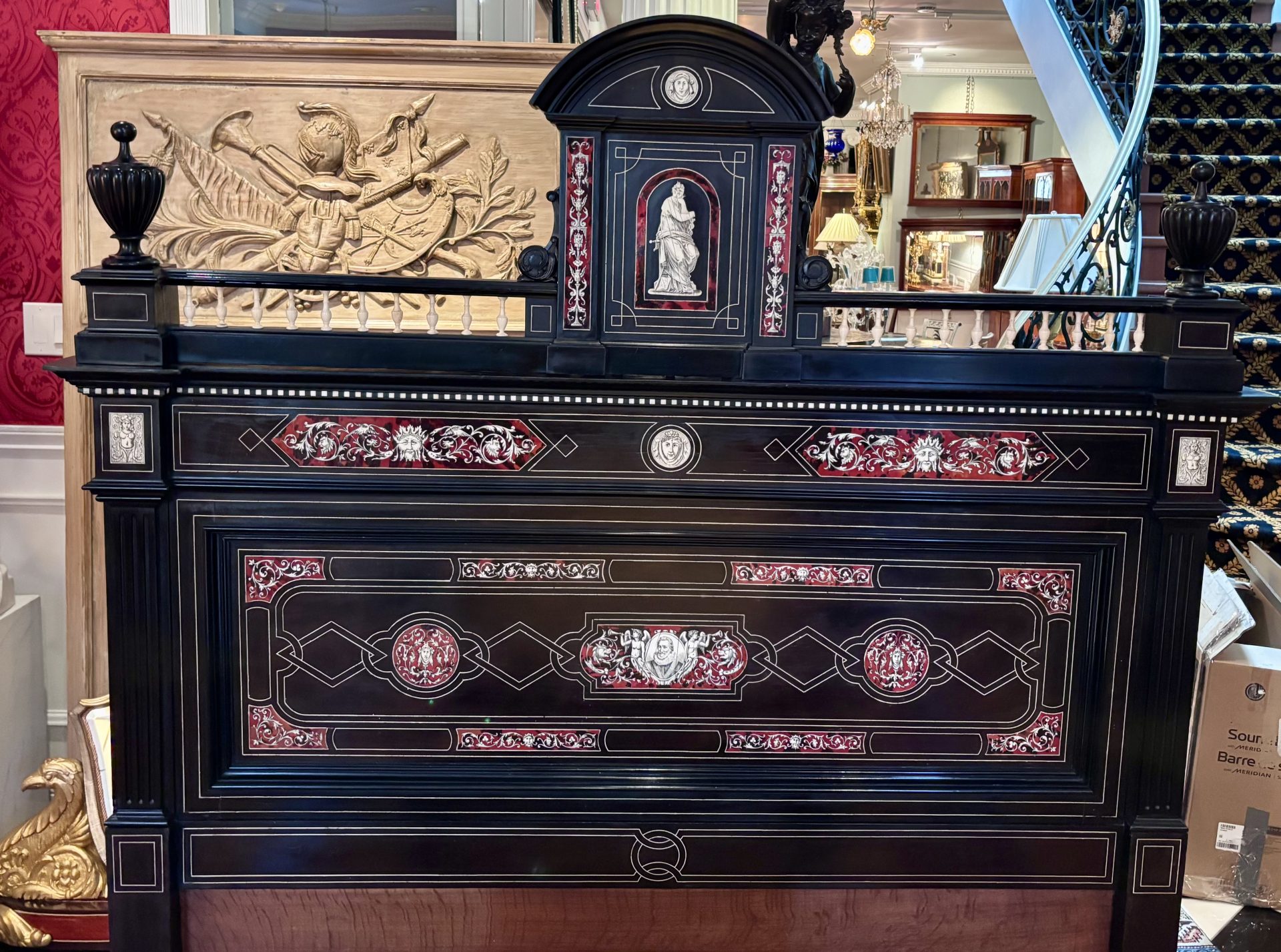 A 19 Century Renaissance Revival Ebony Veneered and Inlaid Bed After G.B.Gatti - Image 7