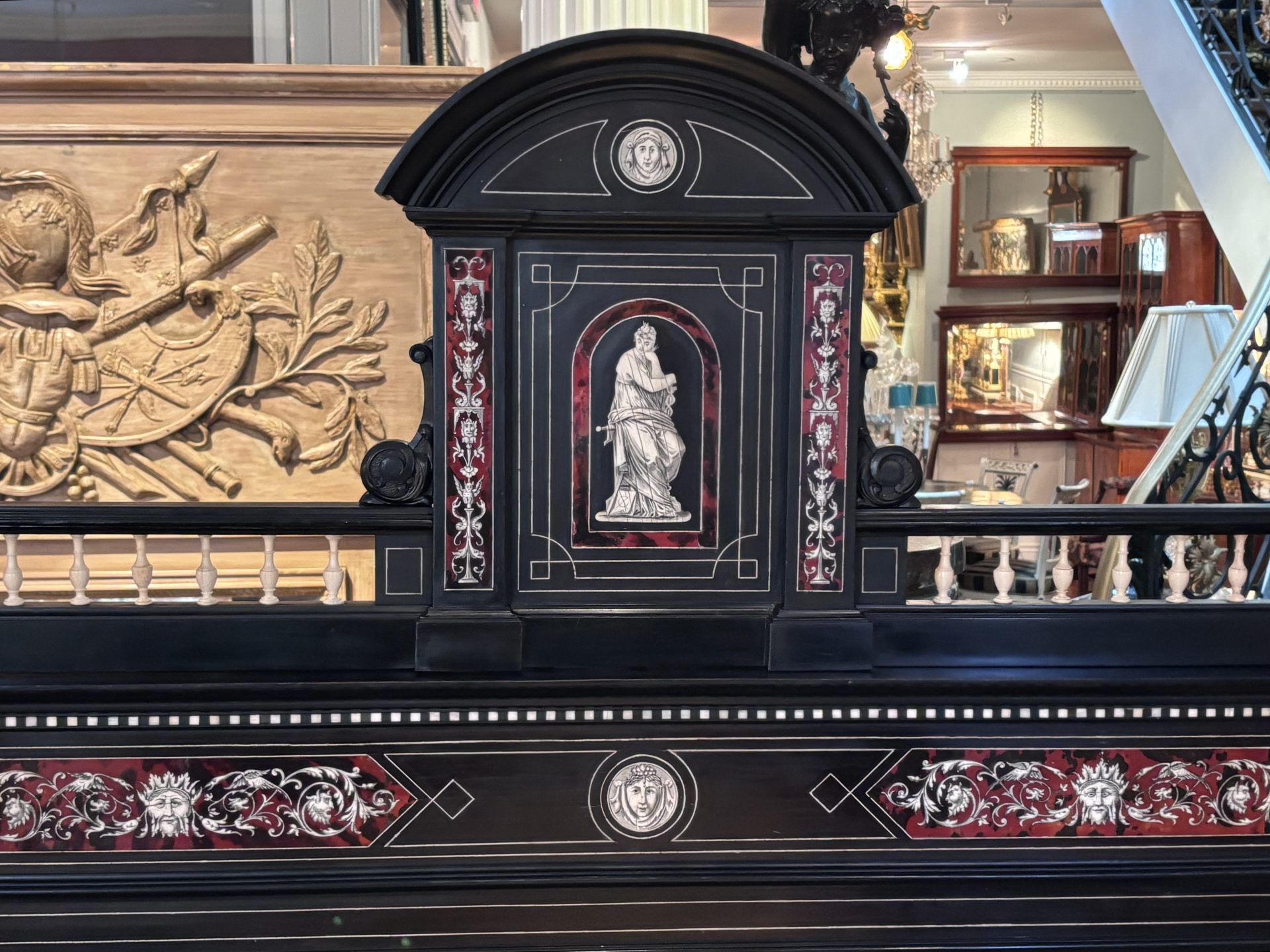 A 19 Century Renaissance Revival Ebony Veneered and Inlaid Bed After G.B.Gatti - Image 21